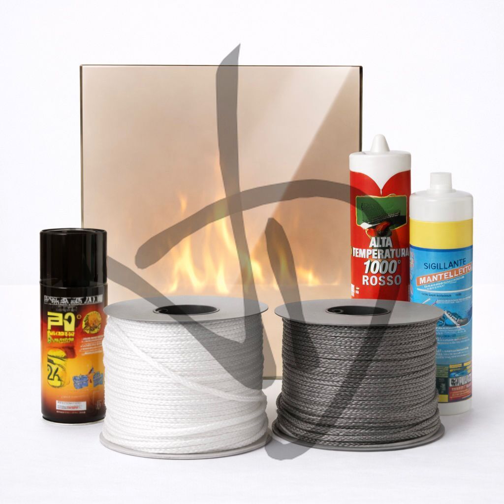 Vetri per stufe e camini accessori per stufe viti guarnizioni per stufe e camini mastice alte temperature siliconi resistenti al calore ricambi per stufe - Kaminzubehör