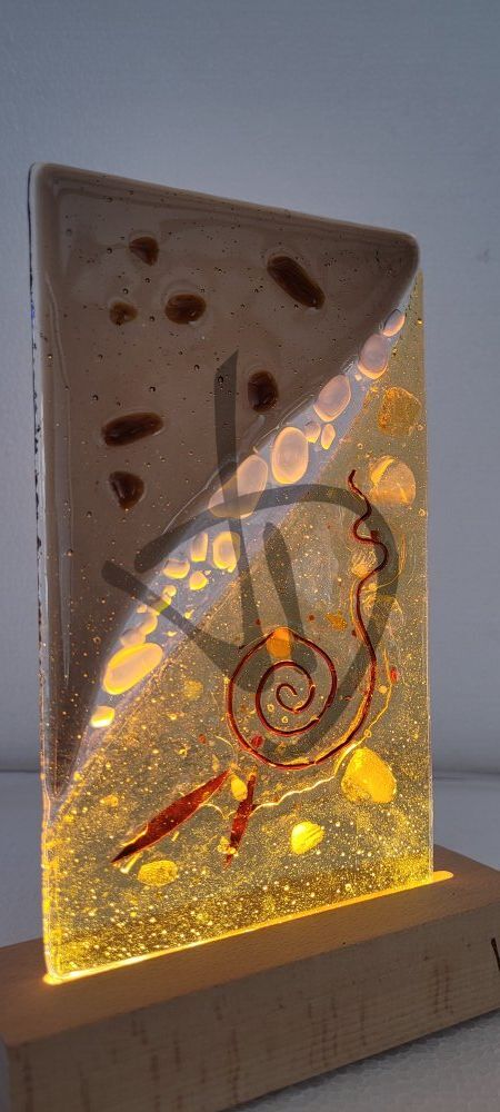Maßgefertigte Produkte - Individuelle Lampen und Nachttischlampen - Murano-Fusing-Nachttischlampen mit personalisiertem Holzsockel - Abatjour in vetrofusione di murano con piedistallo in legno personalizzato - 6
